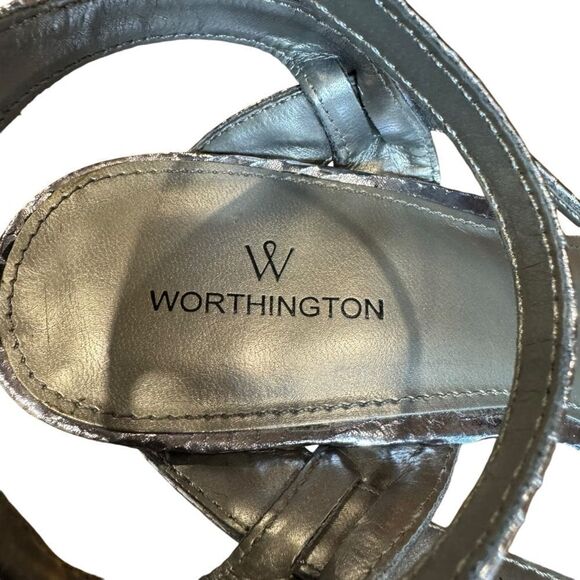 Worthington Tulipa Blue Silver Python Snake Print Thong Dress Square Toe Sandals - Picture 5 of 7